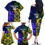Custom South Africa And Scotland Rugby Family Matching Off The Shoulder Long Sleeve Dress and Hawaiian Shirt Springboks Thistle Together