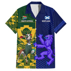 Custom South Africa And Scotland Rugby Family Matching Off The Shoulder Long Sleeve Dress and Hawaiian Shirt Springboks Thistle Together