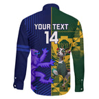 Custom South Africa And Scotland Rugby Family Matching Off The Shoulder Long Sleeve Dress and Hawaiian Shirt Springboks Thistle Together
