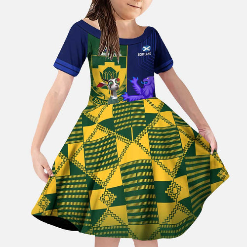 Custom South Africa And Scotland Rugby Family Matching Off Shoulder Maxi Dress and Hawaiian Shirt Springboks Thistle Together