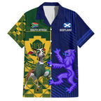 Custom South Africa And Scotland Rugby Family Matching Off Shoulder Maxi Dress and Hawaiian Shirt Springboks Thistle Together