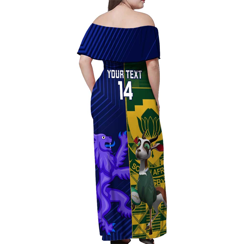 Custom South Africa And Scotland Rugby Family Matching Off Shoulder Maxi Dress and Hawaiian Shirt Springboks Thistle Together