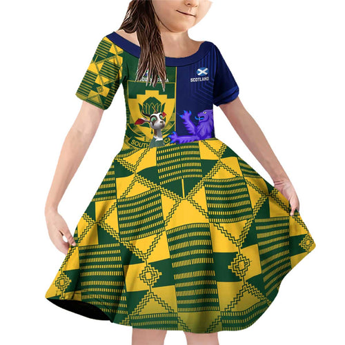 Custom South Africa And Scotland Rugby Family Matching Off Shoulder Short Dress and Hawaiian Shirt Springboks Thistle Together