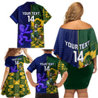 Custom South Africa And Scotland Rugby Family Matching Off Shoulder Short Dress and Hawaiian Shirt Springboks Thistle Together