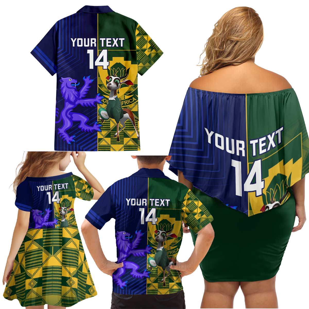 Custom South Africa And Scotland Rugby Family Matching Off Shoulder Short Dress and Hawaiian Shirt Springboks Thistle Together