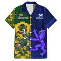 Custom South Africa And Scotland Rugby Family Matching Off Shoulder Short Dress and Hawaiian Shirt Springboks Thistle Together