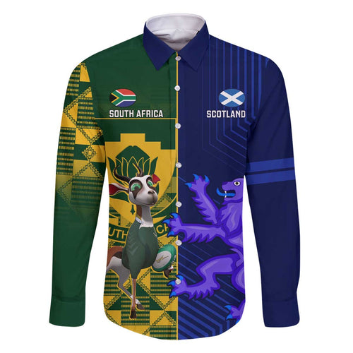 Custom South Africa And Scotland Rugby Family Matching Off Shoulder Short Dress and Hawaiian Shirt Springboks Thistle Together