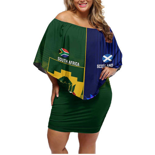 Custom South Africa And Scotland Rugby Family Matching Off Shoulder Short Dress and Hawaiian Shirt Springboks Thistle Together