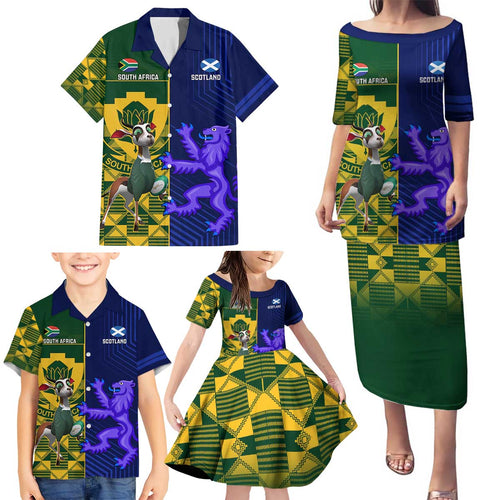 Custom South Africa And Scotland Rugby Family Matching Puletasi and Hawaiian Shirt Springboks Thistle Together