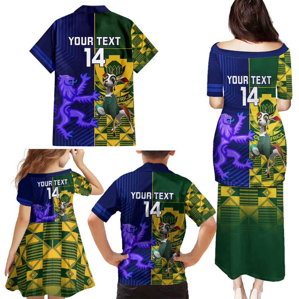 Custom South Africa And Scotland Rugby Family Matching Puletasi and Hawaiian Shirt Springboks Thistle Together