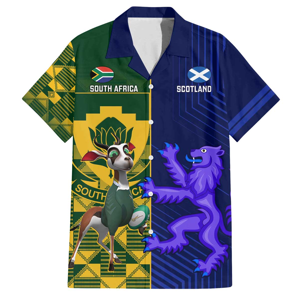 Custom South Africa And Scotland Rugby Family Matching Puletasi and Hawaiian Shirt Springboks Thistle Together