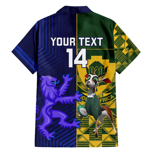 Custom South Africa And Scotland Rugby Family Matching Puletasi and Hawaiian Shirt Springboks Thistle Together
