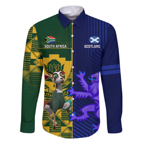 Custom South Africa And Scotland Rugby Family Matching Puletasi and Hawaiian Shirt Springboks Thistle Together