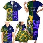Custom South Africa And Scotland Rugby Family Matching Short Sleeve Bodycon Dress and Hawaiian Shirt Springboks Thistle Together