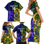 Custom South Africa And Scotland Rugby Family Matching Short Sleeve Bodycon Dress and Hawaiian Shirt Springboks Thistle Together