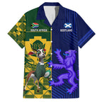 Custom South Africa And Scotland Rugby Family Matching Short Sleeve Bodycon Dress and Hawaiian Shirt Springboks Thistle Together