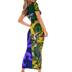 Custom South Africa And Scotland Rugby Family Matching Short Sleeve Bodycon Dress and Hawaiian Shirt Springboks Thistle Together