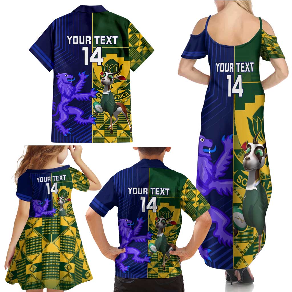Custom South Africa And Scotland Rugby Family Matching Summer Maxi Dress and Hawaiian Shirt Springboks Thistle Together