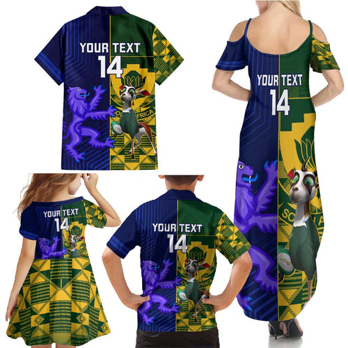 Custom South Africa And Scotland Rugby Family Matching Summer Maxi Dress and Hawaiian Shirt Springboks Thistle Together