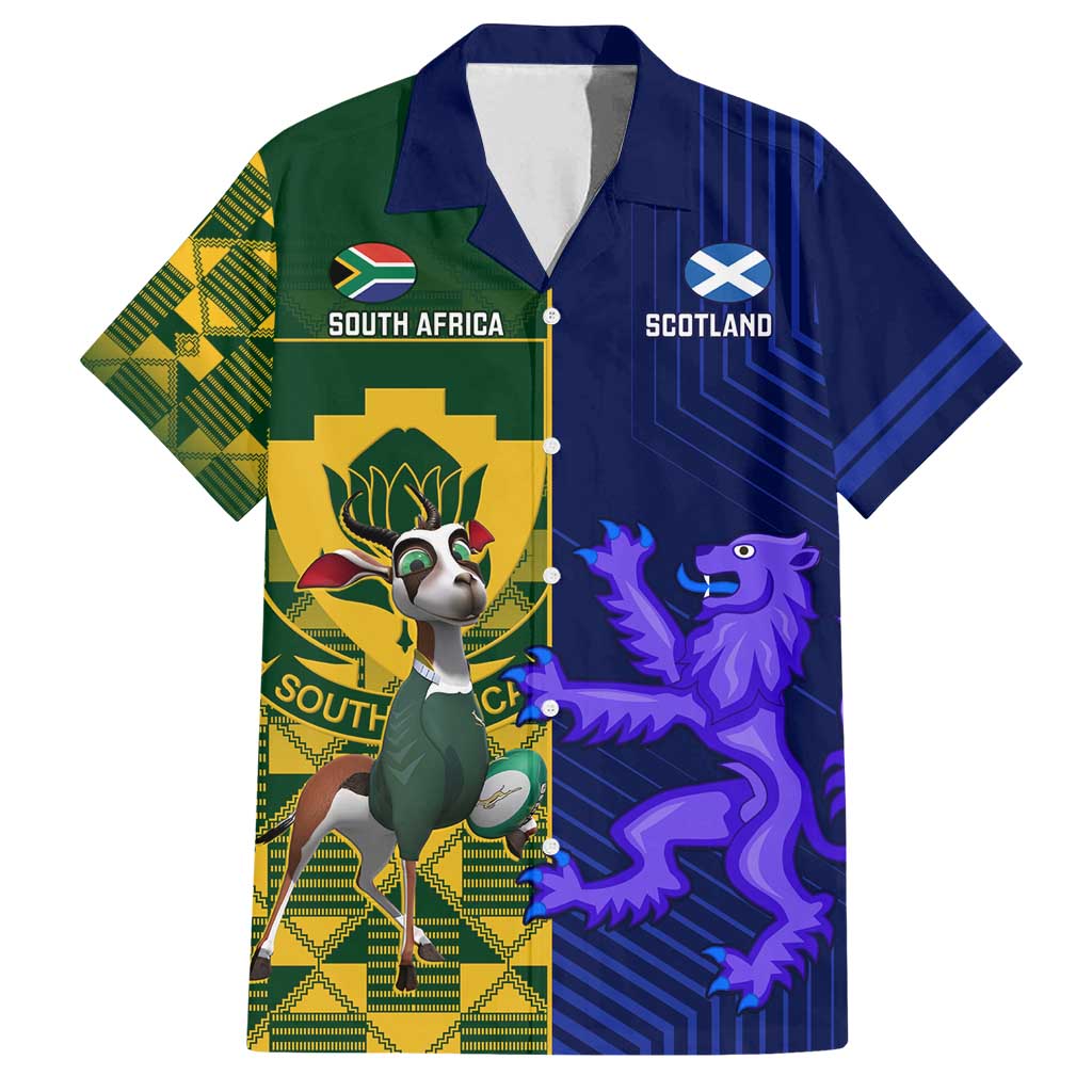 Custom South Africa And Scotland Rugby Family Matching Summer Maxi Dress and Hawaiian Shirt Springboks Thistle Together