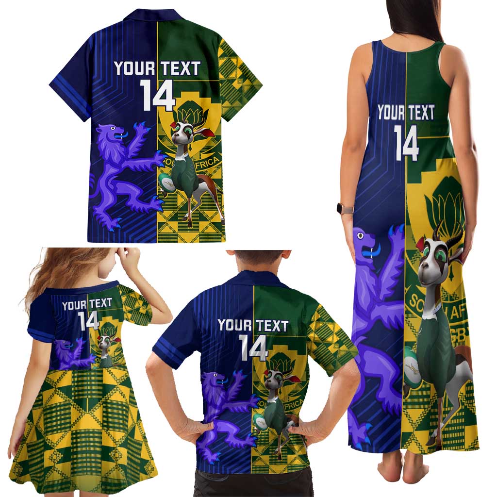 Custom South Africa And Scotland Rugby Family Matching Tank Maxi Dress and Hawaiian Shirt Springboks Thistle Together