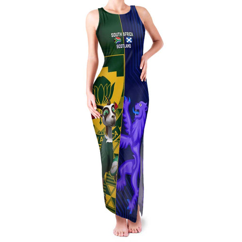 Custom South Africa And Scotland Rugby Family Matching Tank Maxi Dress and Hawaiian Shirt Springboks Thistle Together