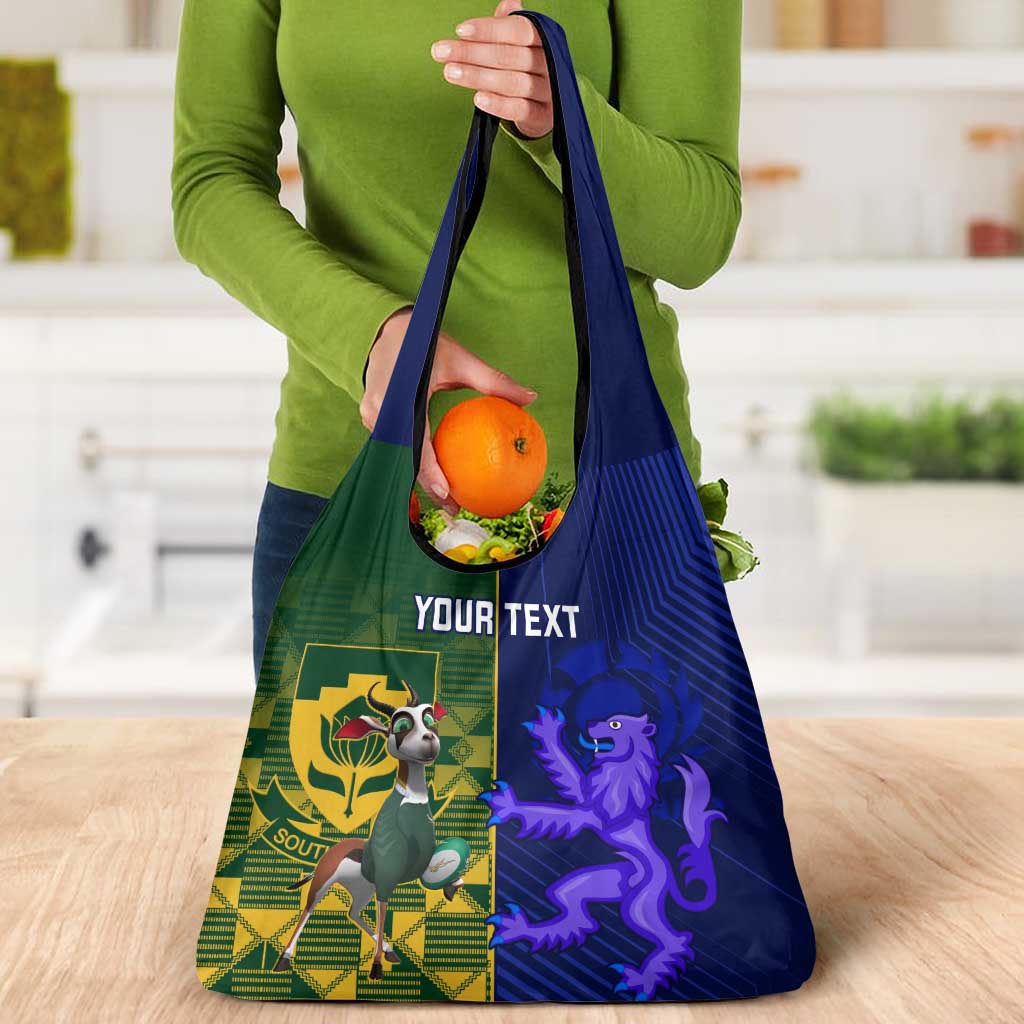 Custom South Africa And Scotland Rugby Grocery Bag Springboks Thistle Together