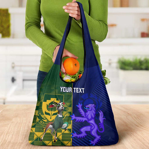 Custom South Africa And Scotland Rugby Grocery Bag Springboks Thistle Together