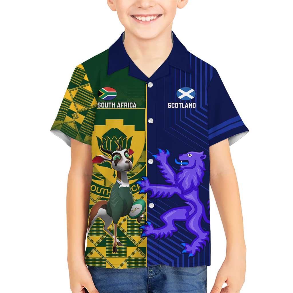 Custom South Africa And Scotland Rugby Hawaiian Shirt Springboks Thistle Together