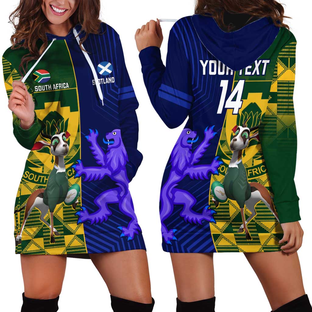 Custom South Africa And Scotland Rugby Hoodie Dress Springboks Thistle Together