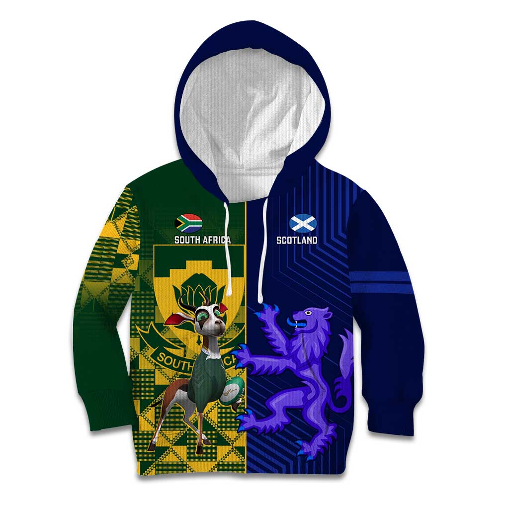 Custom South Africa And Scotland Rugby Kid Hoodie Springboks Thistle Together