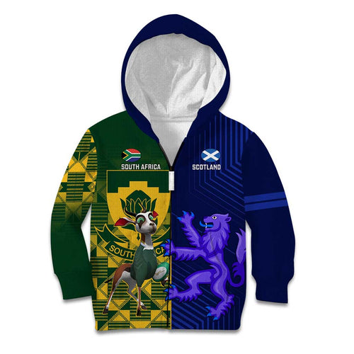 Custom South Africa And Scotland Rugby Kid Hoodie Springboks Thistle Together