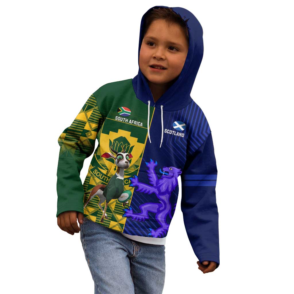 Custom South Africa And Scotland Rugby Kid Hoodie Springboks Thistle Together