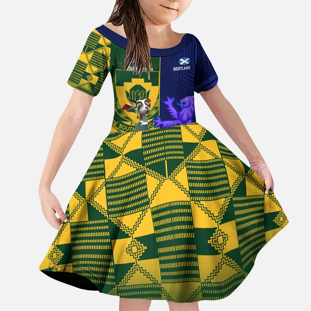 Custom South Africa And Scotland Rugby Kid Short Sleeve Dress Springboks Thistle Together