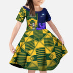 Custom South Africa And Scotland Rugby Kid Short Sleeve Dress Springboks Thistle Together