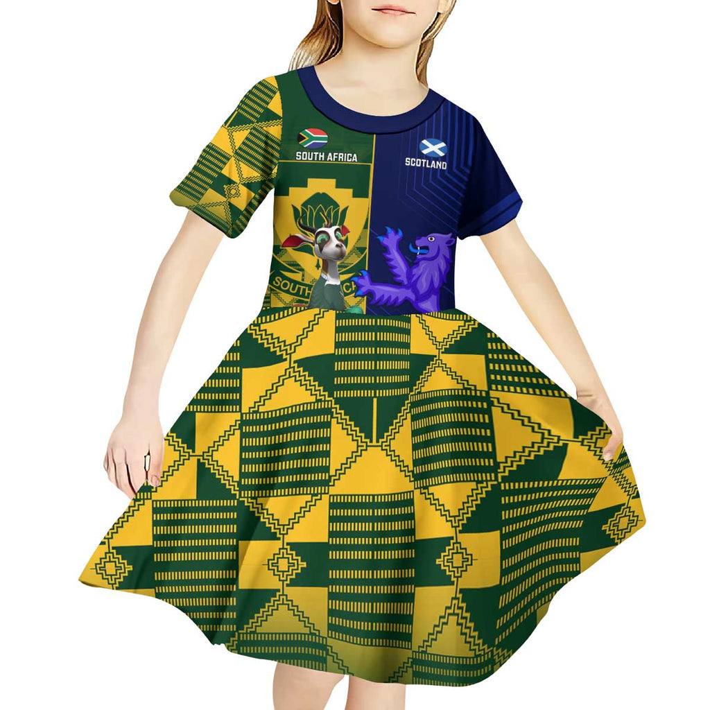 Custom South Africa And Scotland Rugby Kid Short Sleeve Dress Springboks Thistle Together