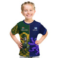 Custom South Africa And Scotland Rugby Kid T Shirt Springboks Thistle Together