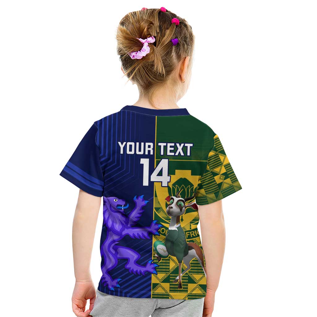 Custom South Africa And Scotland Rugby Kid T Shirt Springboks Thistle Together