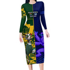 Custom South Africa And Scotland Rugby Long Sleeve Bodycon Dress Springboks Thistle Together