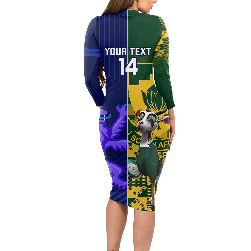 Custom South Africa And Scotland Rugby Long Sleeve Bodycon Dress Springboks Thistle Together