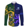 Custom South Africa And Scotland Rugby Long Sleeve Button Shirt Springboks Thistle Together
