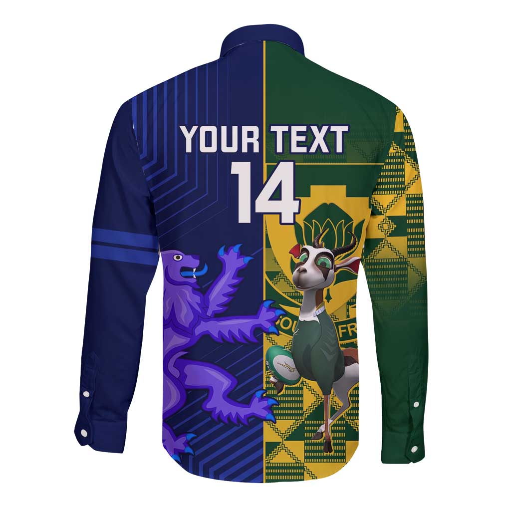 Custom South Africa And Scotland Rugby Long Sleeve Button Shirt Springboks Thistle Together