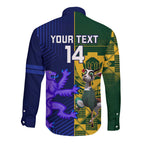 Custom South Africa And Scotland Rugby Long Sleeve Button Shirt Springboks Thistle Together