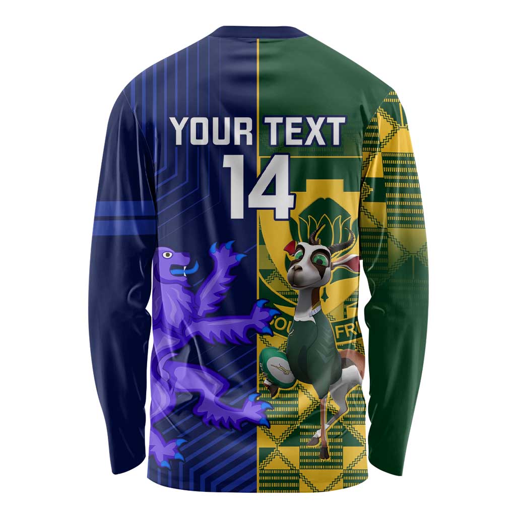 Custom South Africa And Scotland Rugby Long Sleeve Shirt Springboks Thistle Together