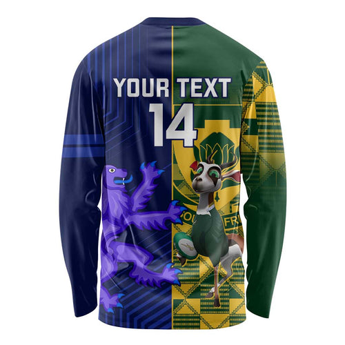 Custom South Africa And Scotland Rugby Long Sleeve Shirt Springboks Thistle Together