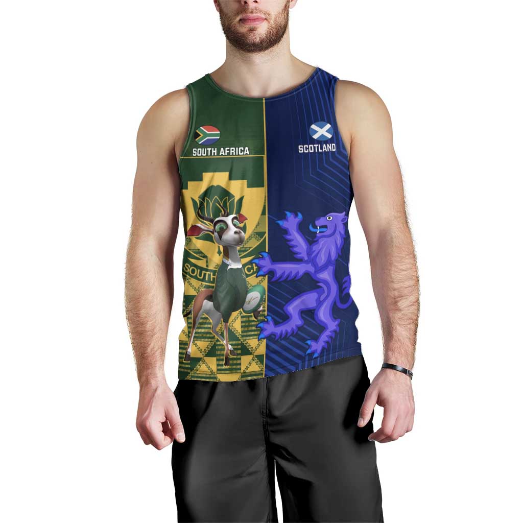 Custom South Africa And Scotland Rugby Men Tank Top Springboks Thistle Together