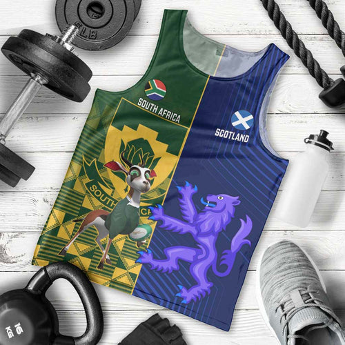 Custom South Africa And Scotland Rugby Men Tank Top Springboks Thistle Together