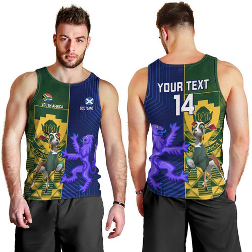 Custom South Africa And Scotland Rugby Men Tank Top Springboks Thistle Together