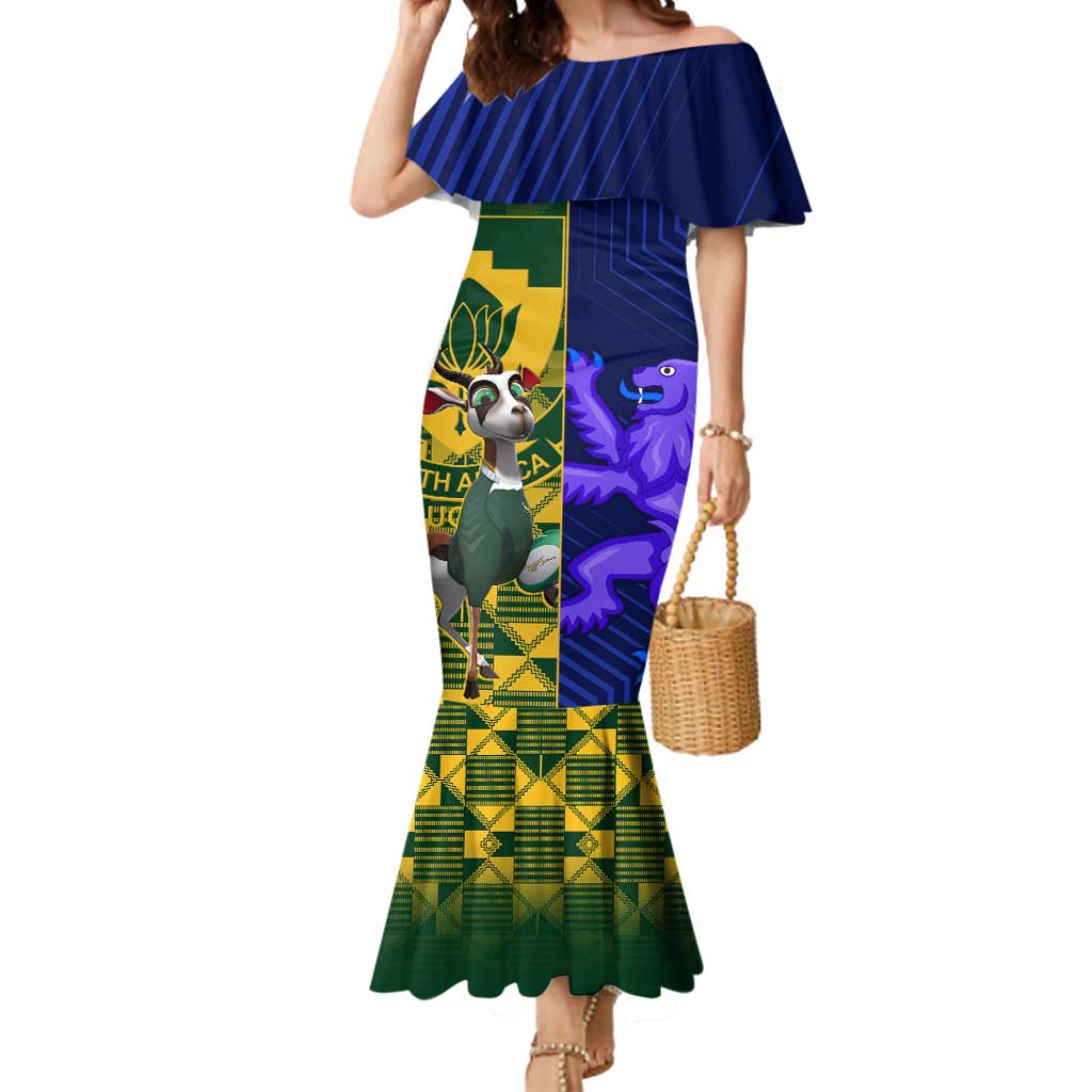 Custom South Africa And Scotland Rugby Mermaid Dress Springboks Thistle Together