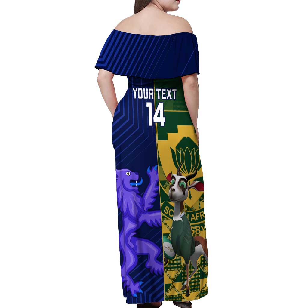 Custom South Africa And Scotland Rugby Off Shoulder Maxi Dress Springboks Thistle Together